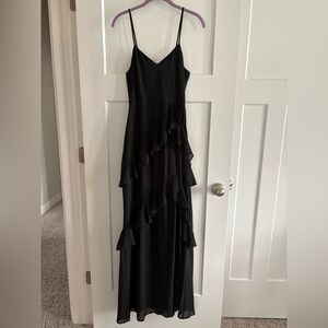 Lulu's Black Long Ruffle Dress w/Front Slit